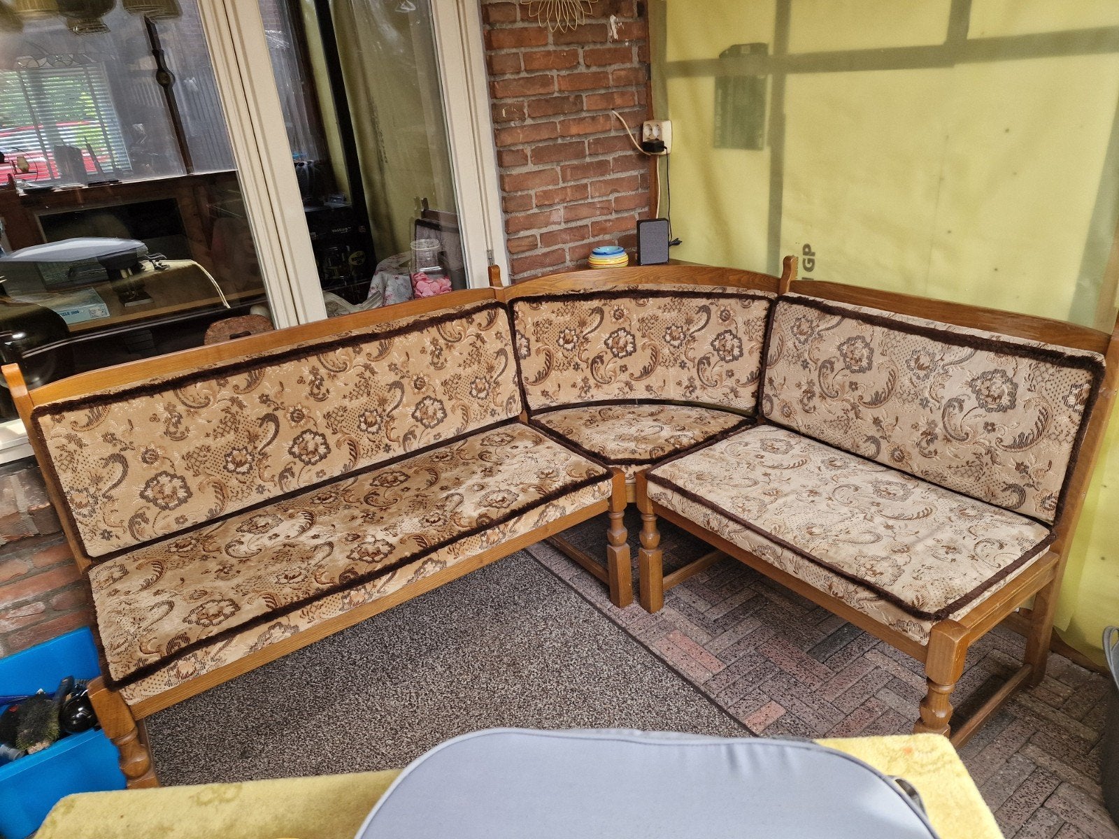 Vintage Duitse keukenbank - Hoekbank met bloemenpatroon, Ophalen, Gebruikt, Vintage, Retro, Landelijk, Stof