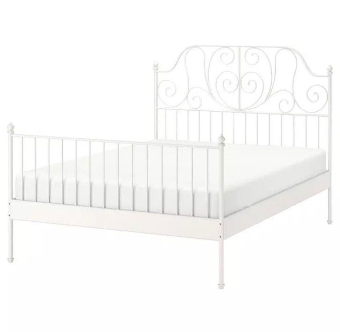 IKEA Leirvik bedframe 140x200 cm wit met lattenbodem, Ophalen, Gebruikt, Romantisch, Klassiek, Wit