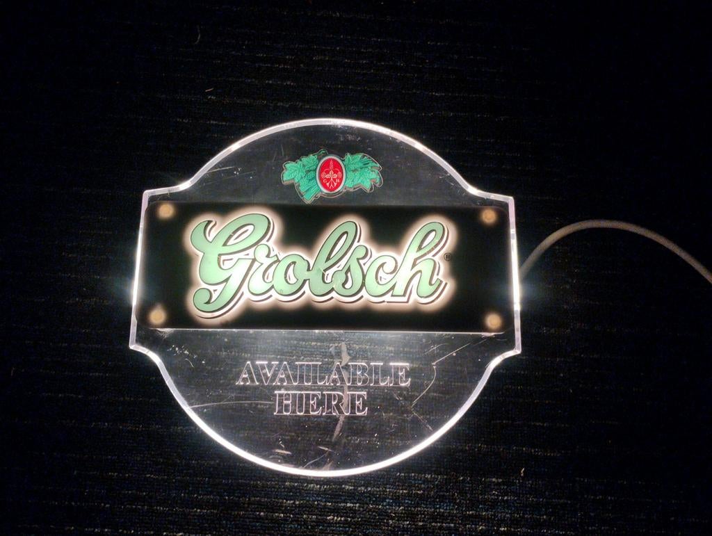 U.K. Grolsch bier verlicht reclamebord, Verzamelen, Biermerken, Ophalen of Verzenden, Gebruikt, Reclamebord, Plaat of Schild, Grolsch