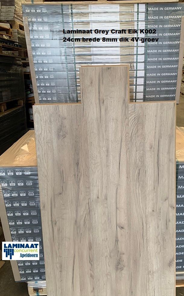 42m2 Laminaat XL Grey Craft oak 24cm bred = €335 UITVERKOCHT, Ophalen, XL laminaat vloer 24cm breed 8mm dik, Grijs, Nieuw
