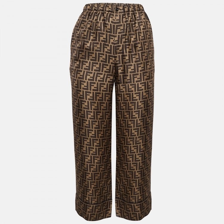 Fendi Bruine Zucca Monogram Wide-Leg Broek, Bruin, Ophalen of Verzenden, Driekwart, Maat 34 (XS) of kleiner