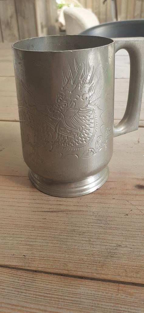 Tinnen bierpul met draak, Ophalen of Verzenden