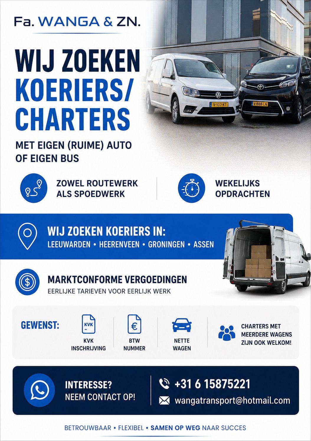 (ZZP) Koeriers gezocht | Groningen, 33 - 40 uur, Overige niveaus, Starter, Overige vormen