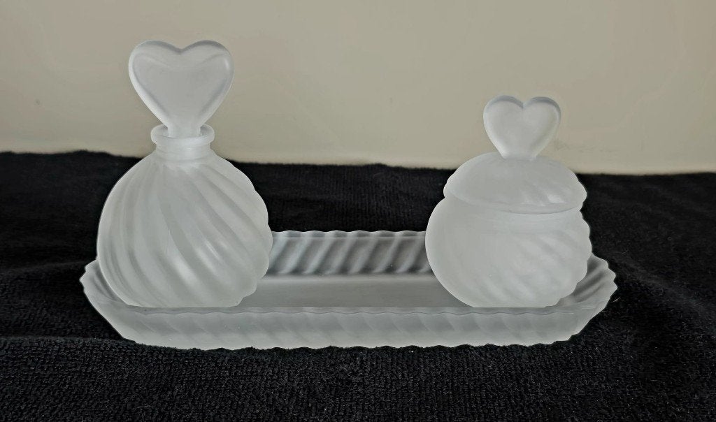 Vintage Matglas Kaptafel Set met Hartjes - Jaren 80, Antiek en Kunst, Verzenden