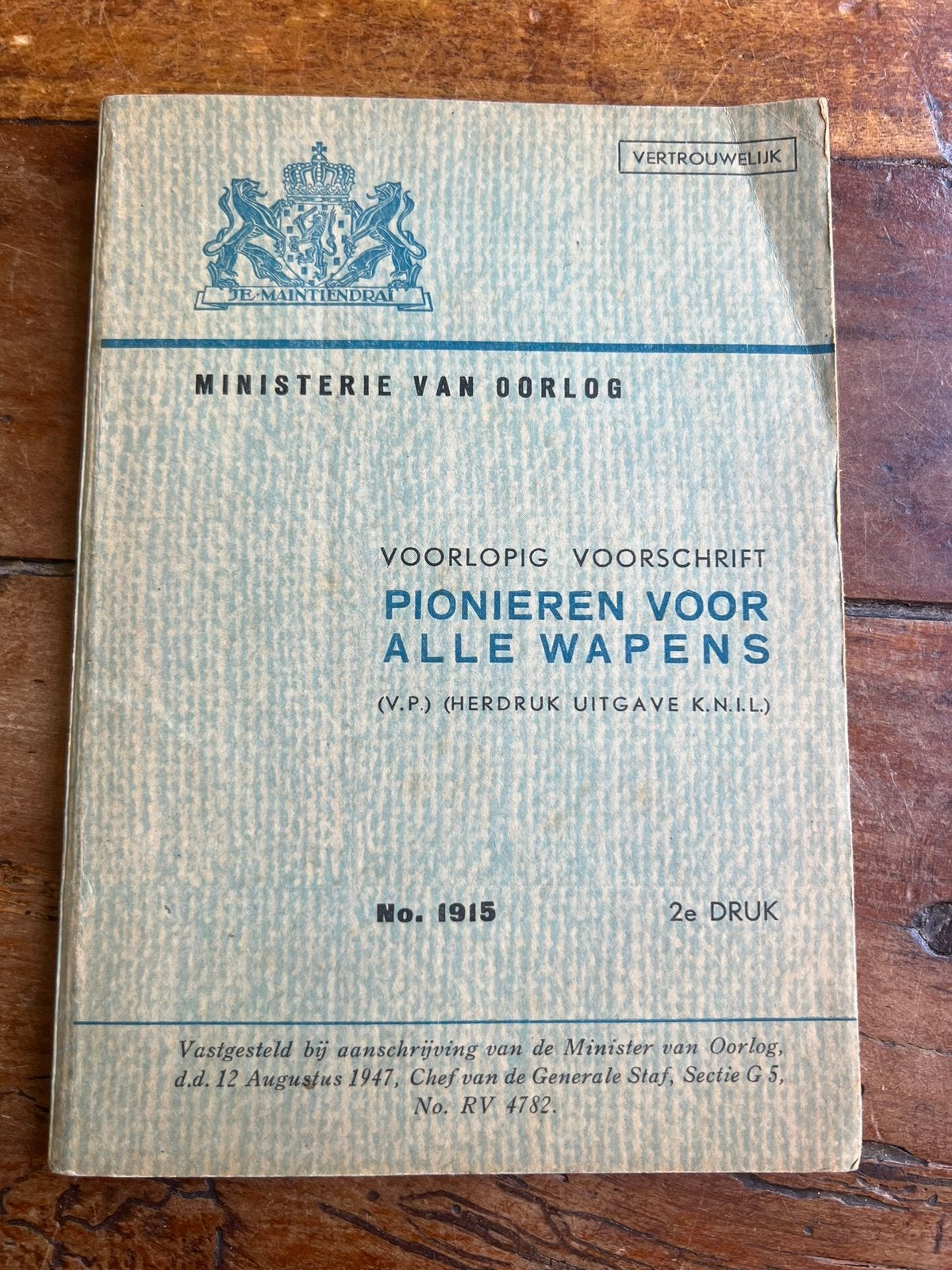 Nederlands KNIL voorschrift wapen stelling 1947 genie, Verzenden, Nederland, Embleem of Badge