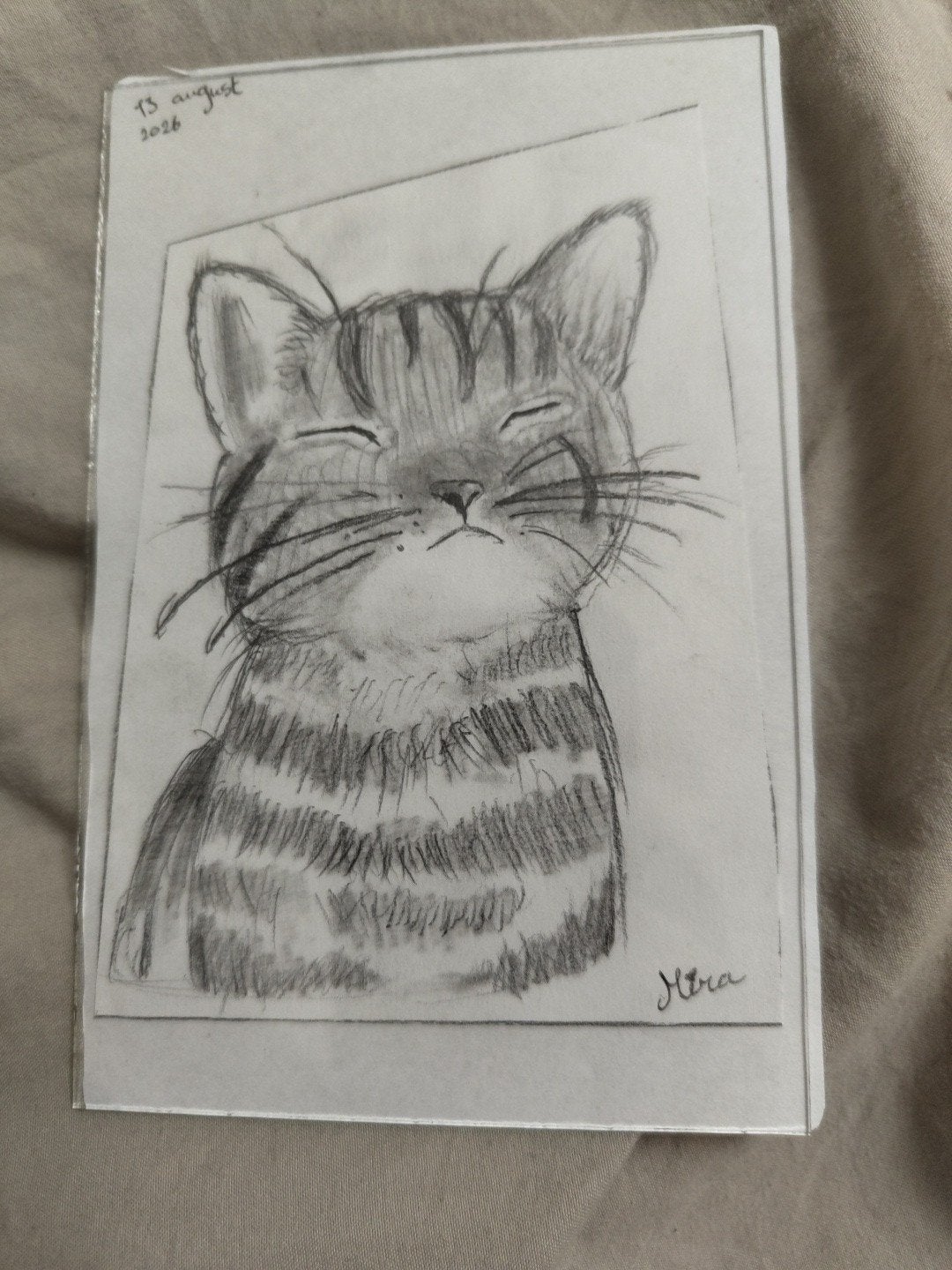 kat tekening, Antiek en Kunst, Ophalen, Houtskooltekening, Handgemaakt