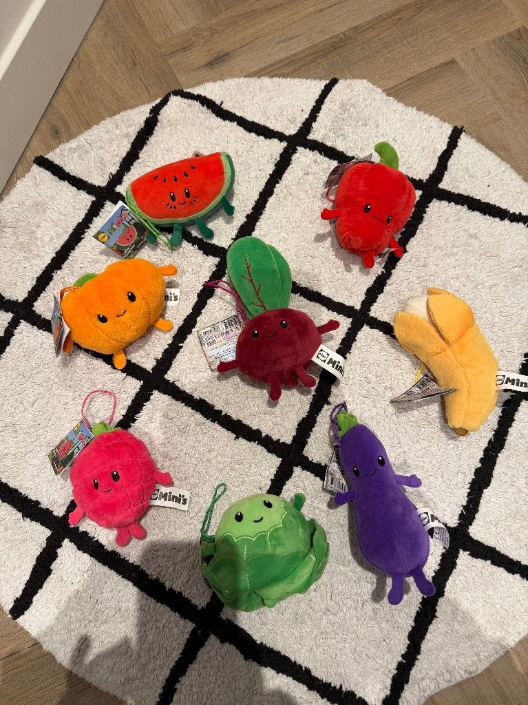 Nieuw 8x Lidl Vitamini groente fruit knuffel mini set banaan, Lidl, Overige karakters, Overige typen, Nieuw
