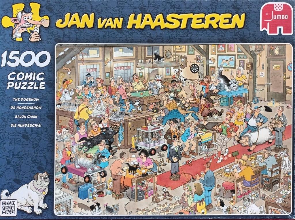 Jan van Haasteren legpuzzel De Hondenshow 1500 stukjes, Ophalen of Verzenden, 500 t/m 1500 stukjes, Gebruikt, Legpuzzel