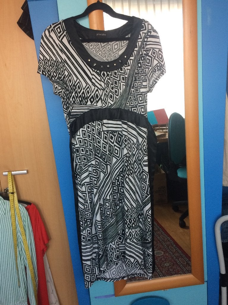 leuk zwart wit tricot jurkje Principles 42/44 zgan, Kleding | Dames, Verzenden, Zwart, Maat 42/44 (L), Zo goed als nieuw
