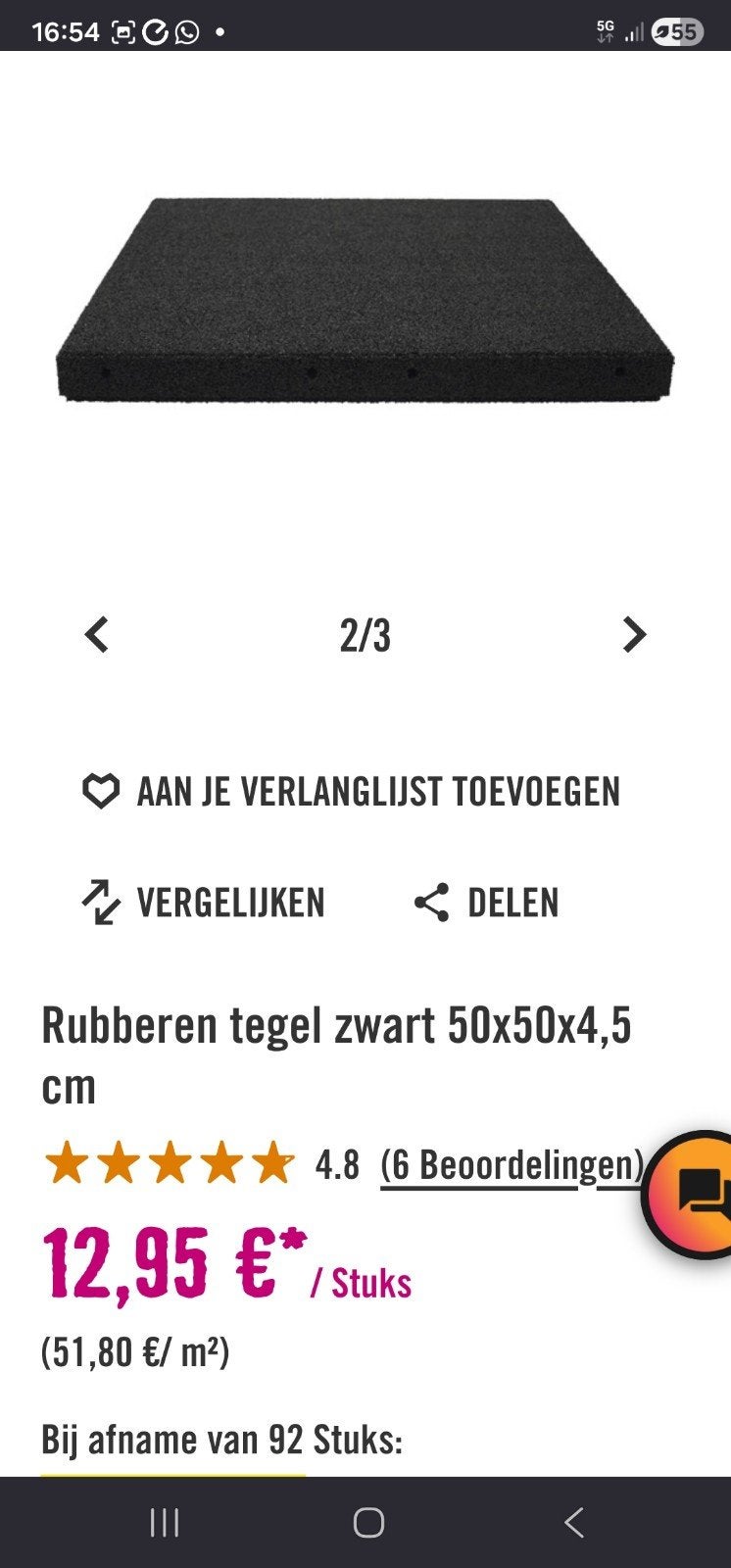 Rubberen tegels 50x50x4,5 cm - Zwart, Ophalen, Gebruikt, Rubber, Overige typen
