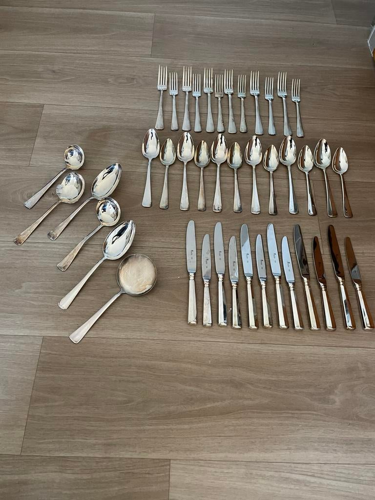 Complete verzilverde en nieuwe set Haags lofje bestek, Nieuw, Ophalen of Verzenden, Vaatwasserbestendig, Zilver