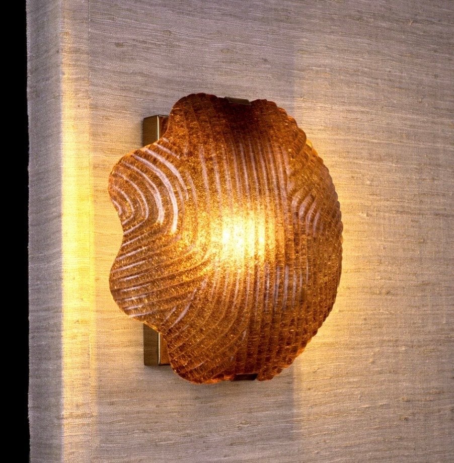 2x Eichholtz Nuria Wandlamp - Vintage Messing & Handgemaakt, Ophalen, Wandlamp, Glas, Zo goed als nieuw