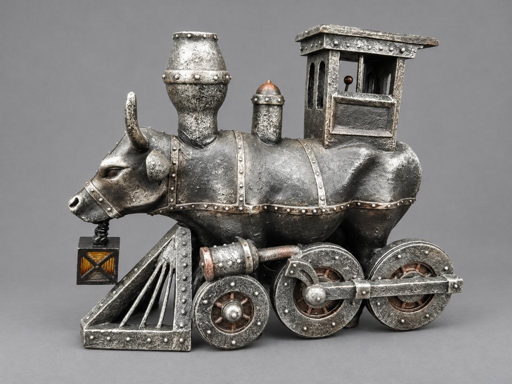 CowParade / Cow Parade Koe “Moo Choo-All Aboard!” MEDIUM, Ophalen of Verzenden, Handgemaakt, Beeld, Zwart