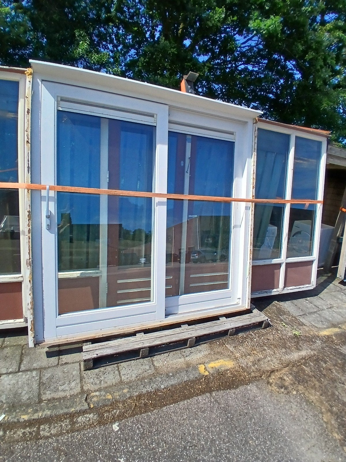 Hardhouten kozijn schuifpui dubbel glas driepuntssluiting, Ophalen of Verzenden, Hout, 225 cm of meer, Raamkozijn