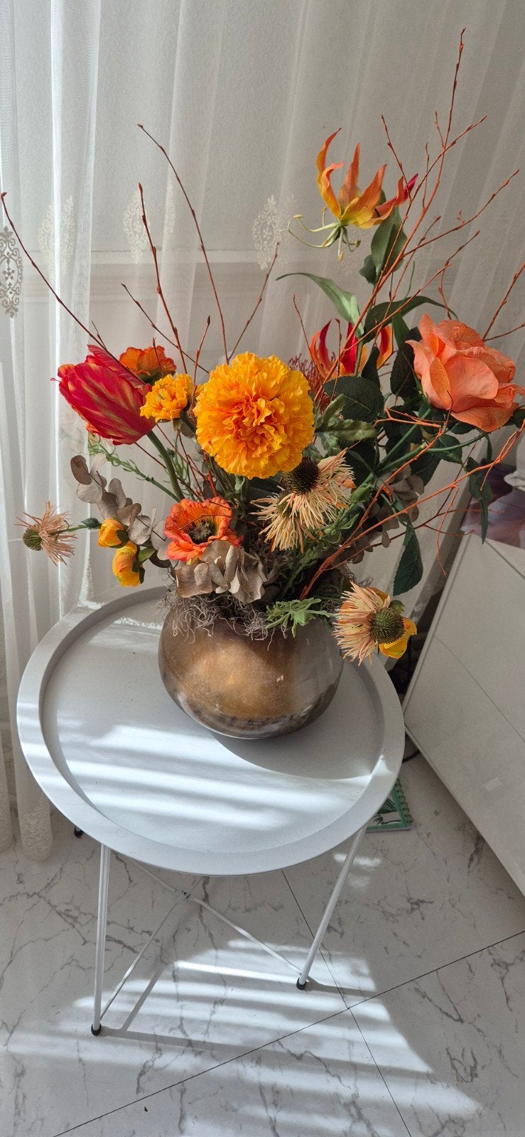 Diverse decoratiesetten: bloemen, kaarsen en wandplank, Ophalen of Verzenden, Gebruikt