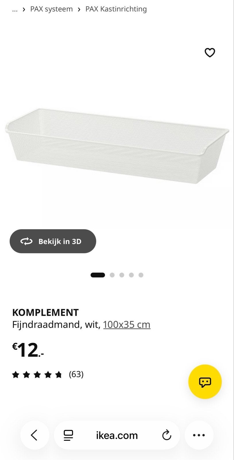 2 IKEA PAX Komplement manden met rollers + plank (100x35cm), Ophalen, Gebruikt