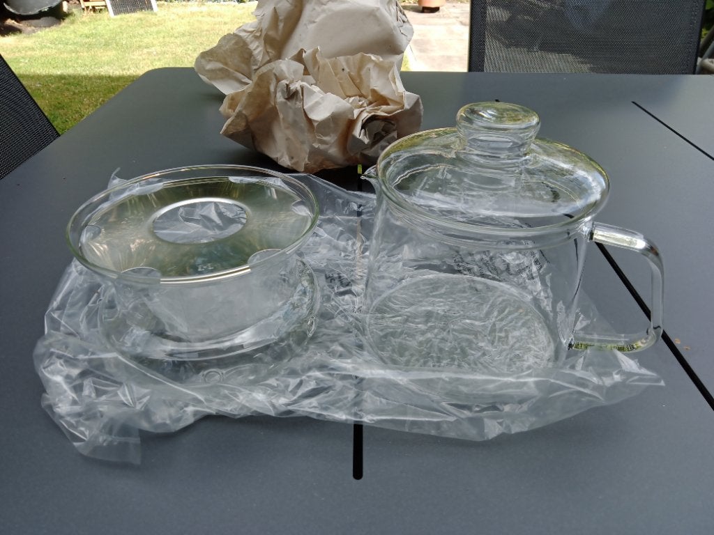 Glazen theepot met onderzetter voor theelichtje, DE, Overige typen, Ophalen of Verzenden, Zo goed als nieuw, Glas