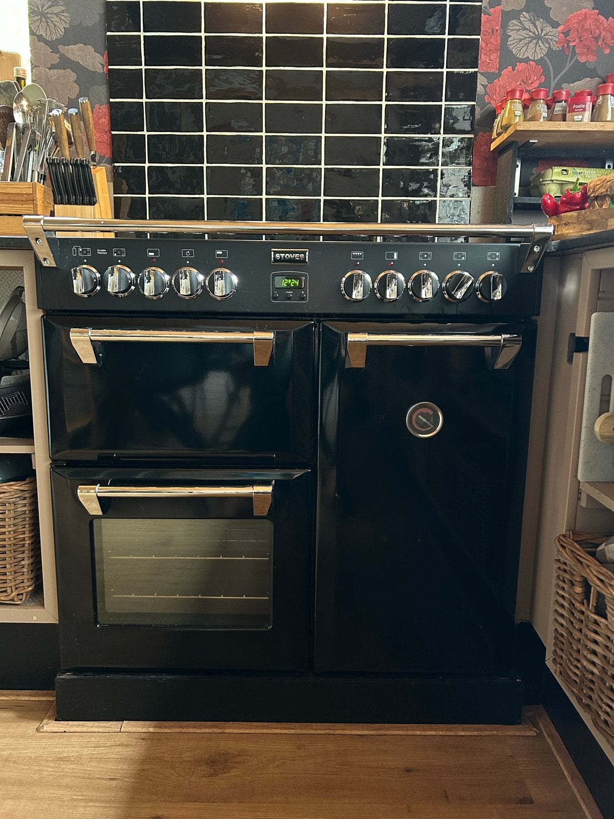 Stoves Richmond 900 DFT EU Zwart Fornuis - 90cm breed, Ophalen, Gebruikt, 60 cm of meer, Grill