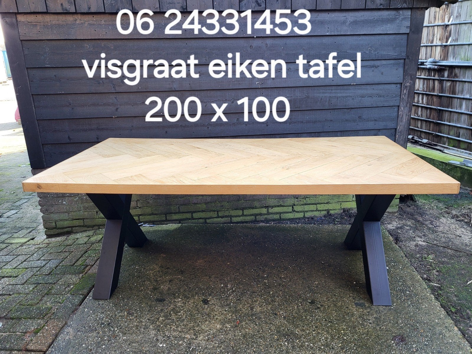 Zeer mooie visgraat motief eiken eetkamer tafel, Ophalen, Zo goed als nieuw, 75 cm of meer, 60 cm of meer