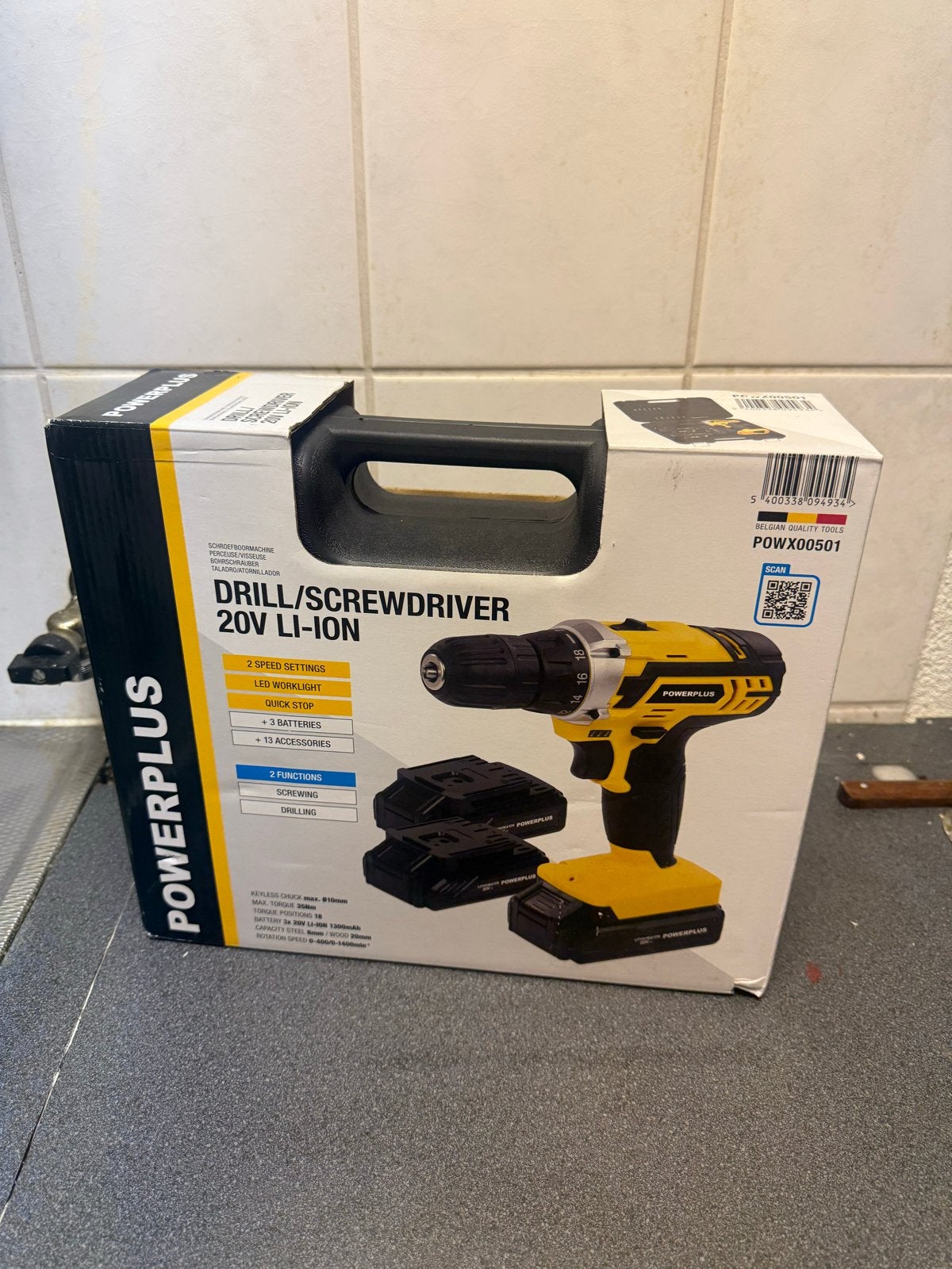 Powerplus 20V Li-Ion Boor-/Schroefmachine met 3 Accu's, Variabele snelheid, Nieuw, Ophalen of Verzenden, Boor- en Schroefmachine