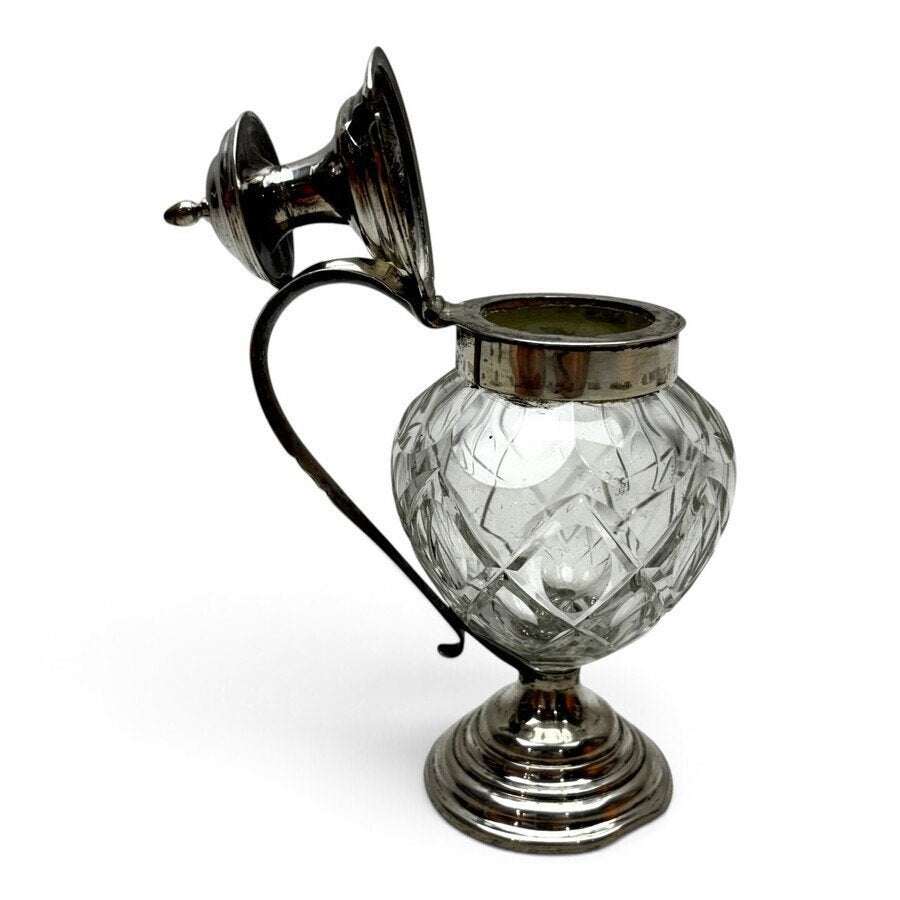 Kristallen mosterdpot met zilveren deksel, Antiek en Kunst, Ophalen of Verzenden
