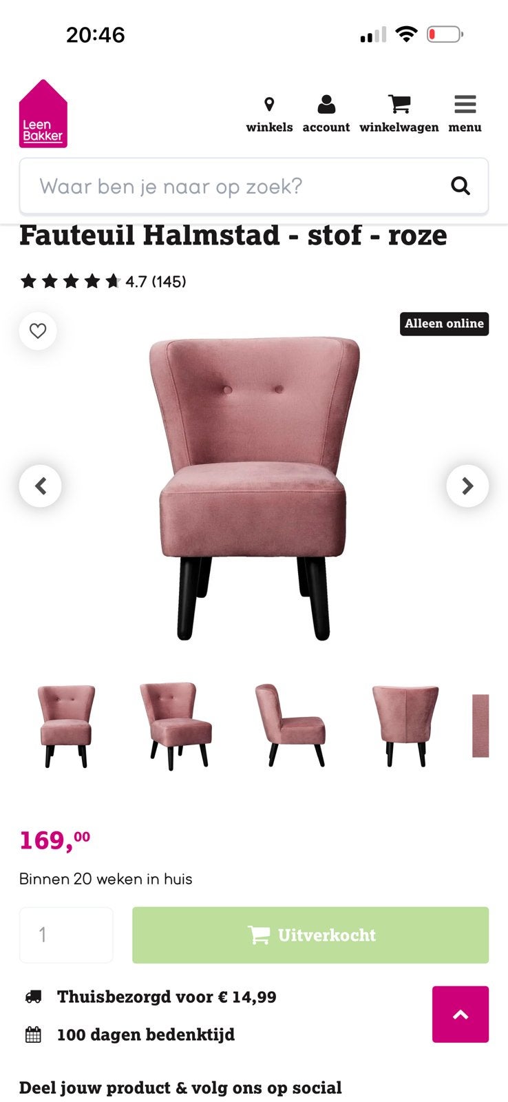 Roze fauteuil, Ophalen of Verzenden, Zo goed als nieuw, Overige kleuren, Eén