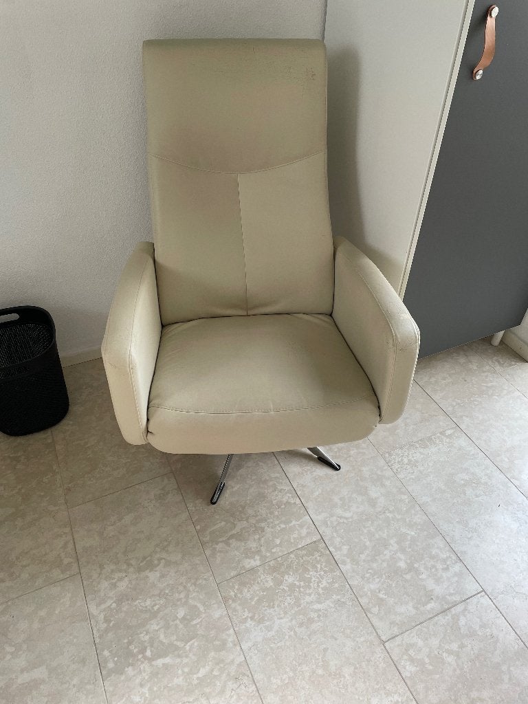 Nappa leren relaxfauteuil - verstelbare rug en beensteun, Huis en Inrichting, Ophalen, Gebruikt, Modern, Comfort, 75 tot 100 cm
