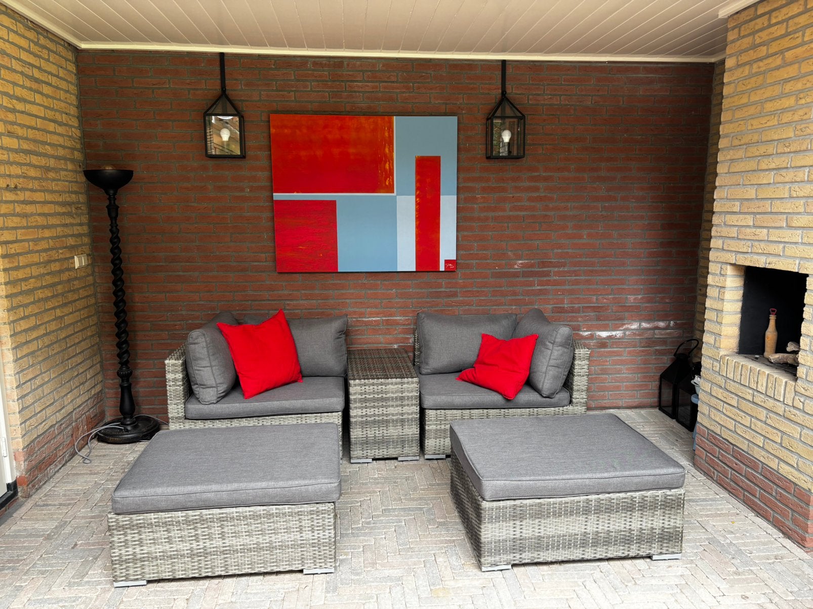 Loungeset, Zo goed als nieuw, Loungeset, Wicker, Bijzettafel