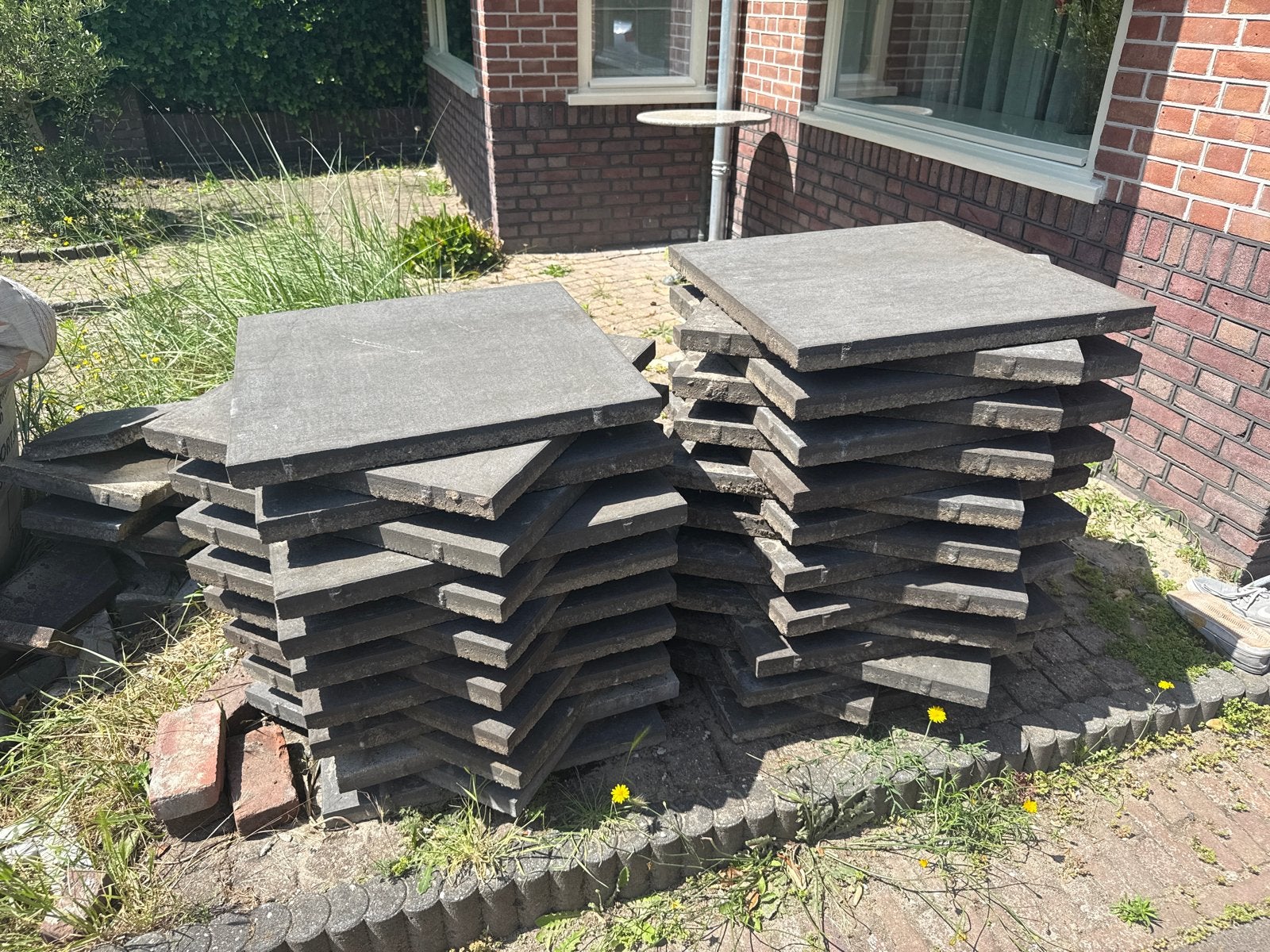 50 mooie donkere tuin tegels 60x60cm, Ophalen, Kunststof, Zo goed als nieuw, Minder dan 5 m²