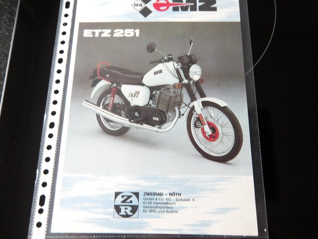 MZ ETZ 251 Motorfiets Brochure, Ophalen of Verzenden, Overige merken