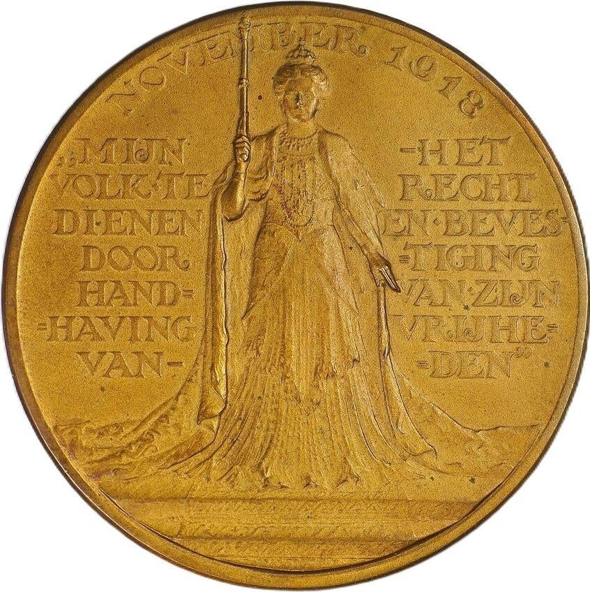 Penning Wilhelmina Novemberrevolutie,  J.C. Wienecke, Ophalen of Verzenden, Brons, Nederland