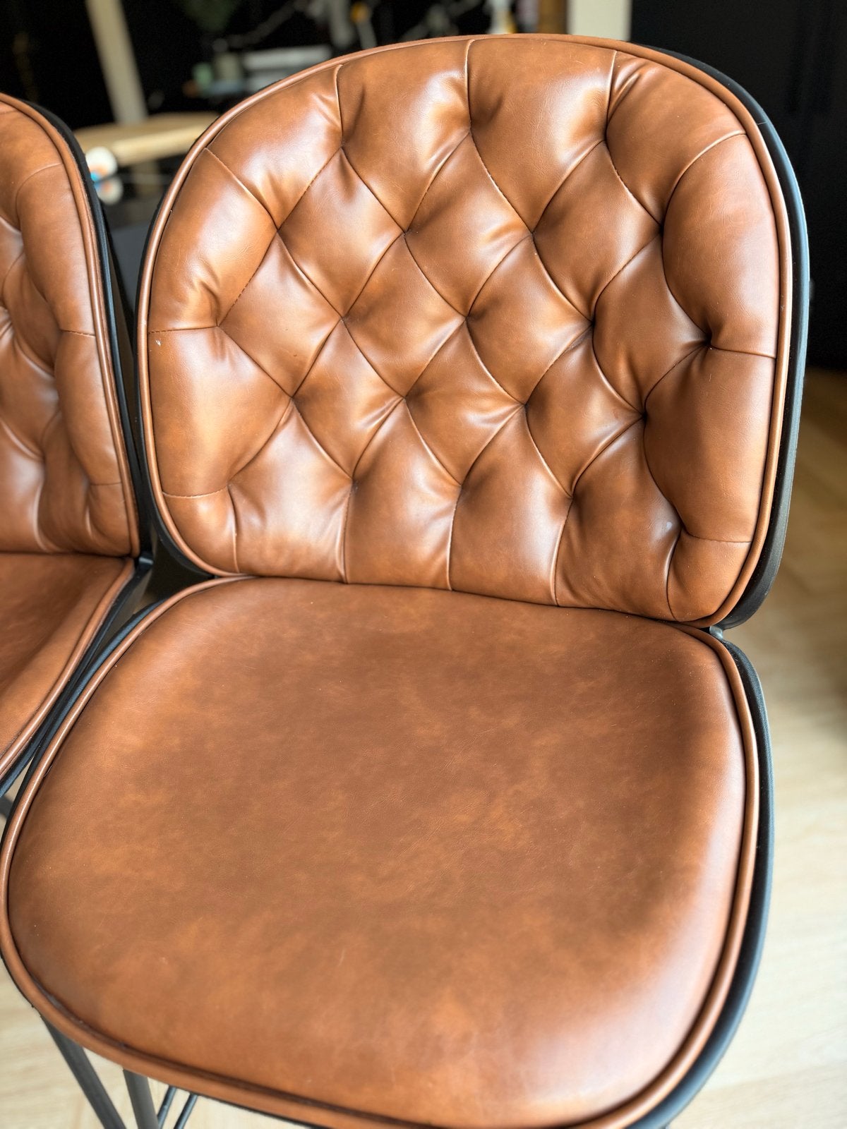 3 Cognac Vintage PU Lederen Barstoelen - Loods5, Huis en Inrichting, Barkrukken, Ophalen, Kunststof, Met voetsteun, Zo goed als nieuw