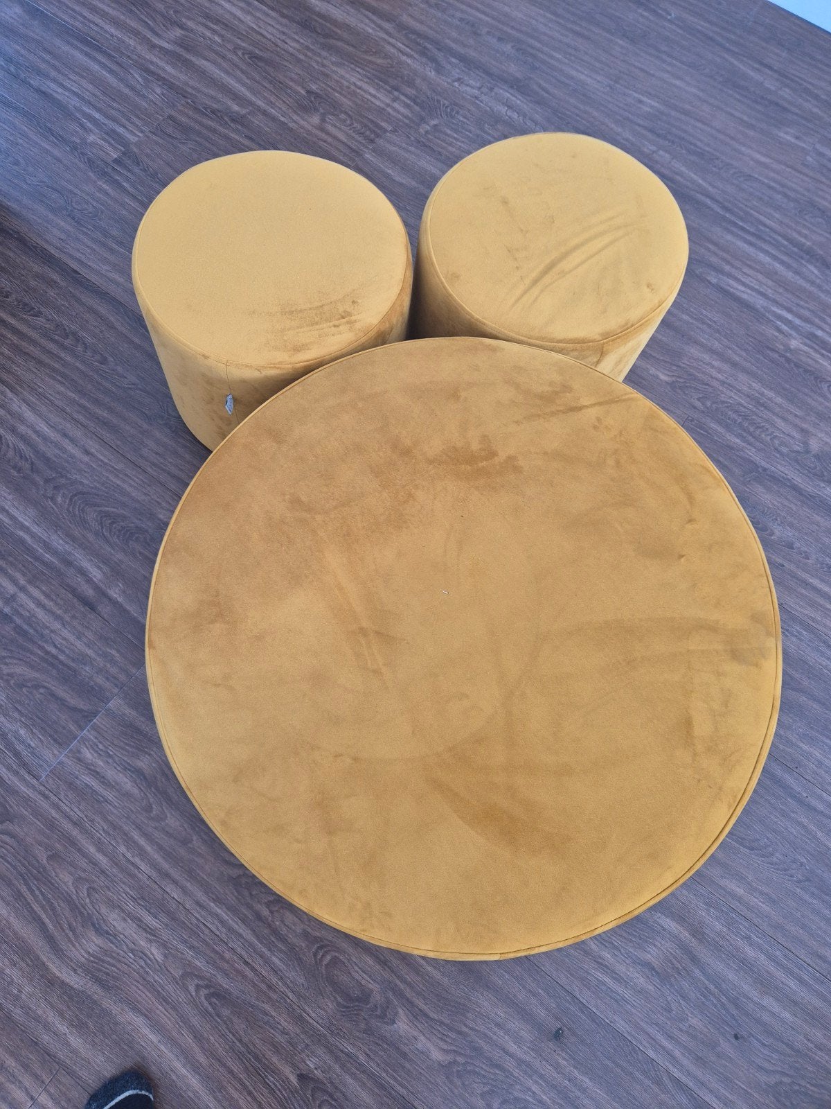 Gele Mosterdgroene Fluweel Poef - Medium, Ophalen, Gebruikt, Modern, Scandinavisch, Rond