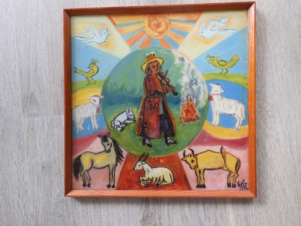Schilderij, Roemenië, Antiek en Kunst, Papier/karton, Ophalen of Verzenden, Gouache, Dieren