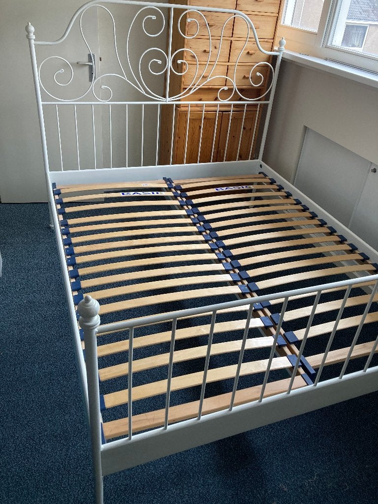 Wit Ikea Leirvik bed 140. Afleveren mogelijk, Ophalen of Verzenden, Gebruikt, Tweepersoons
