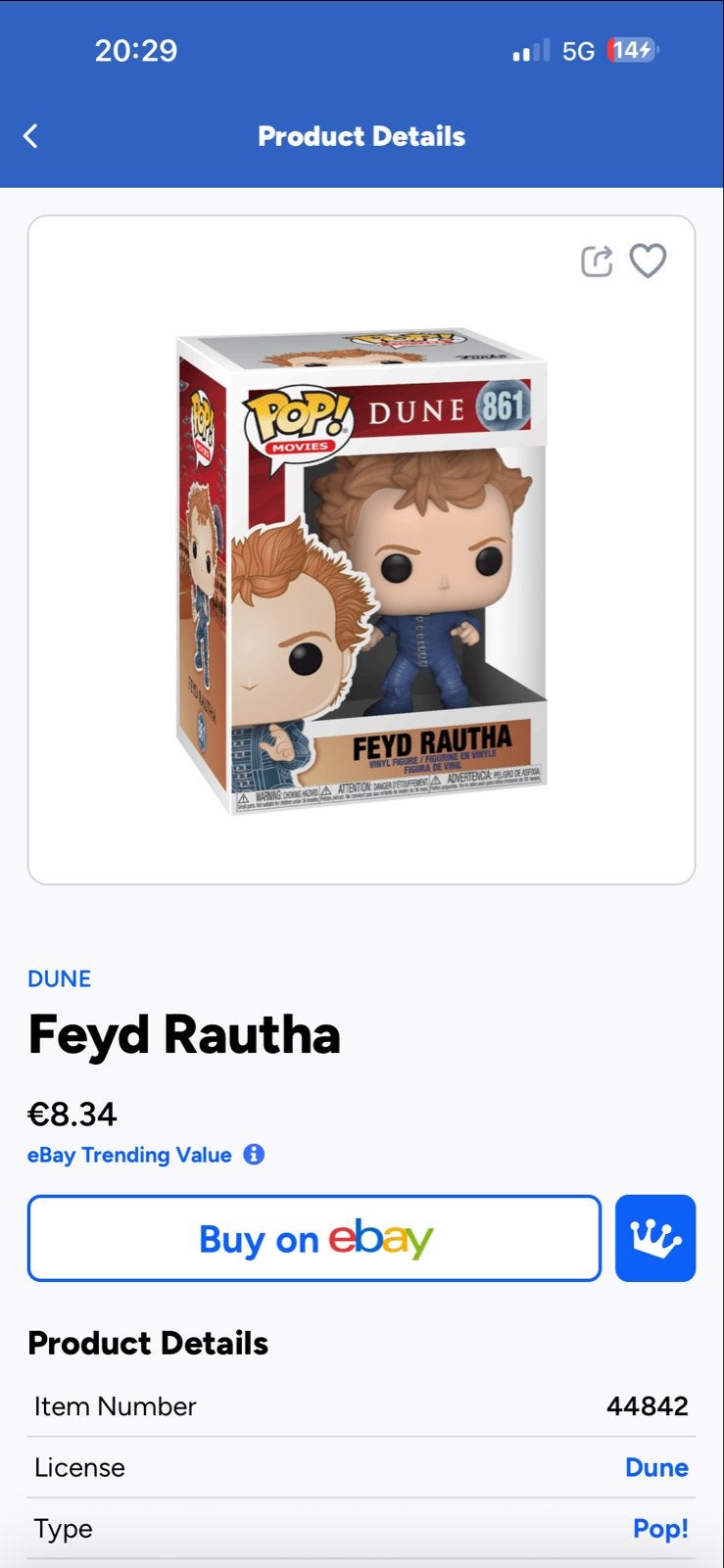 Funko Pop! Dune 861 Feyd Rautha Vinyl Figuur, Ophalen of Verzenden, Nieuw