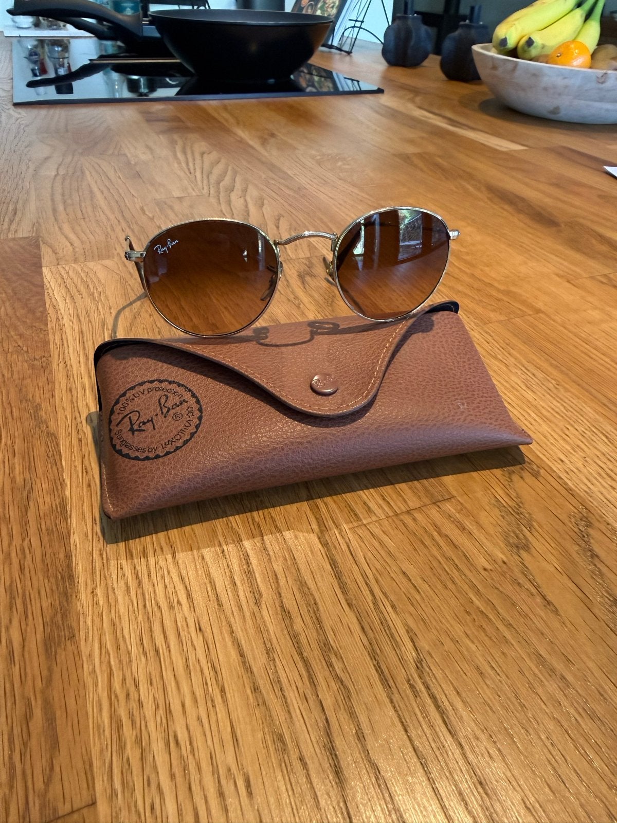 Ray-Ban Round Metal RB3447 9001/A5 Zonnebril, Gebruikt, Zonnebril, Bruin, Ophalen of Verzenden