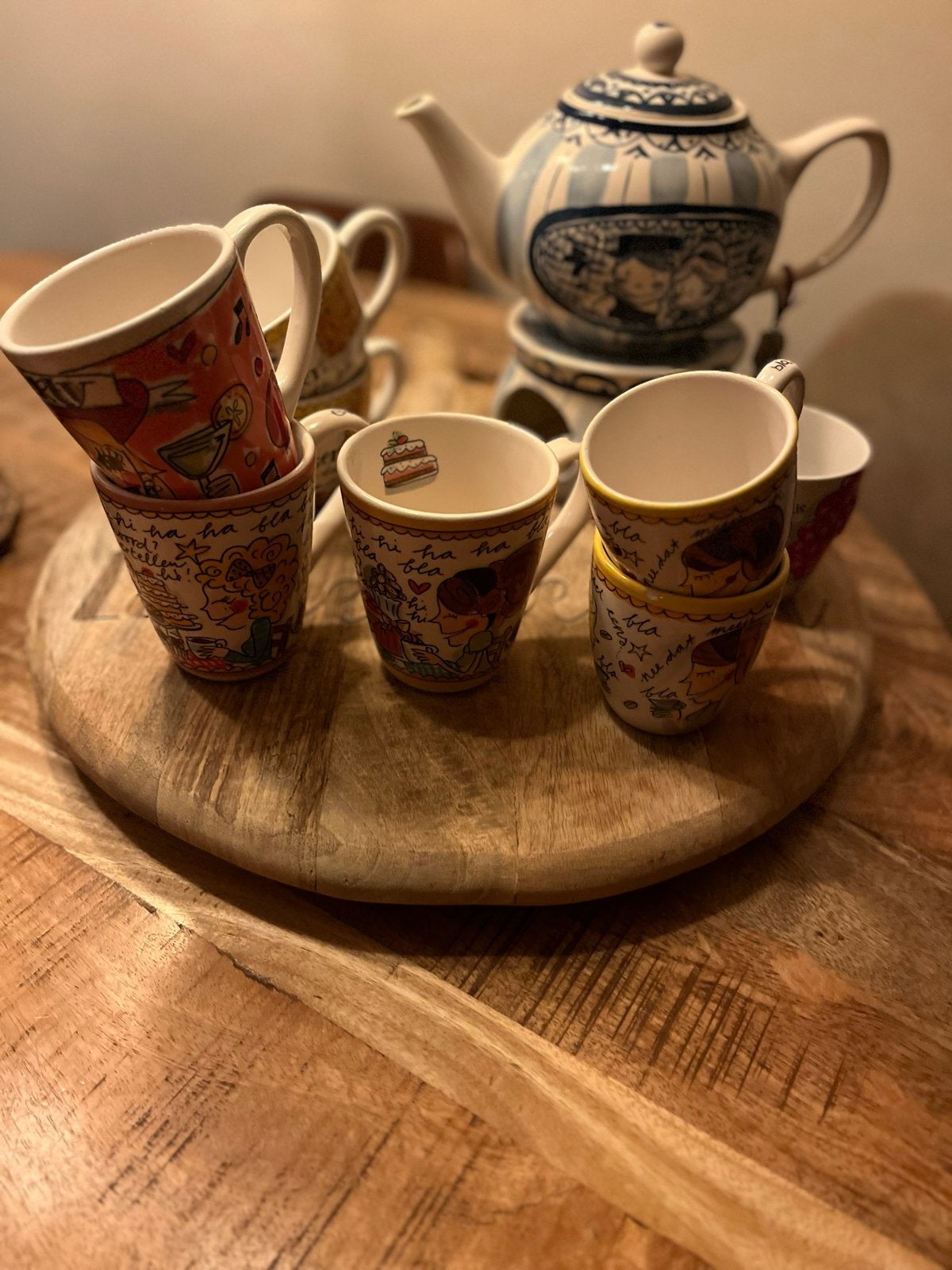 Blond Amsterdam theepot met theelicht en diverse kopjes, Huis en Inrichting, Keramiek, Ophalen of Verzenden, Zo goed als nieuw