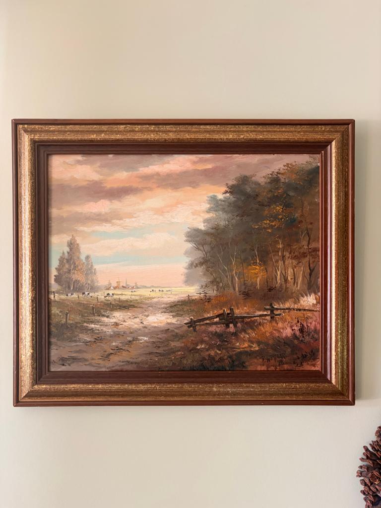 Mooi Schilderij Landschap met Molens en Koeien, Antiek en Kunst, Ophalen of Verzenden