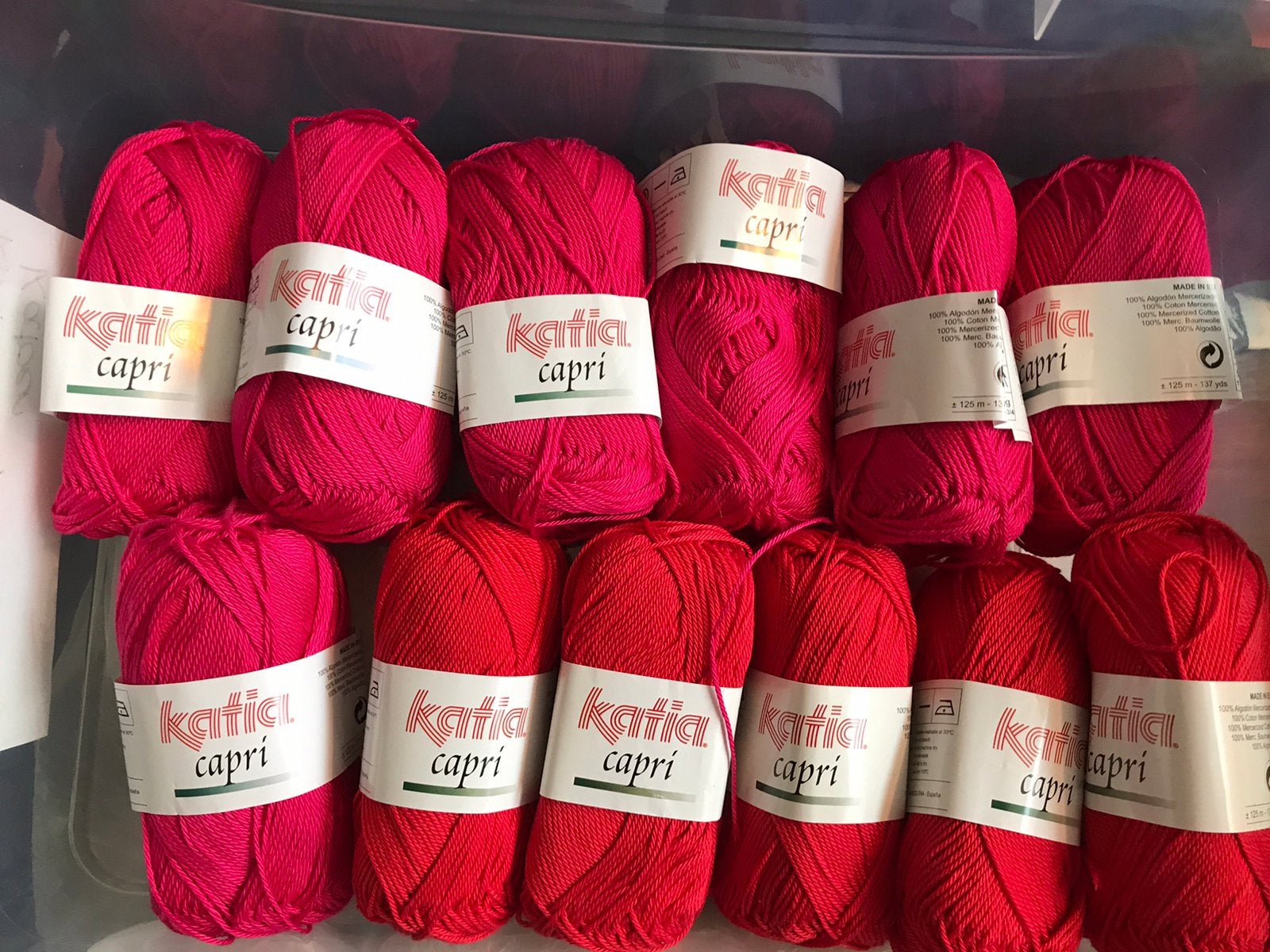 12 bollen Katia Capri gemerciceerd katoen voor 17,50 euro, Ophalen of Verzenden, Nieuw, Breien of Haken, Wol of Garen