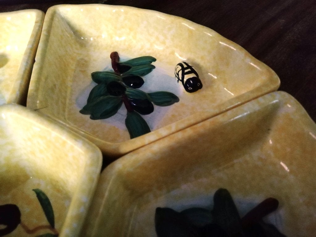 Serveerschaal rond aardewerk riet los bakjes 3D bijen retro, Ophalen of Verzenden