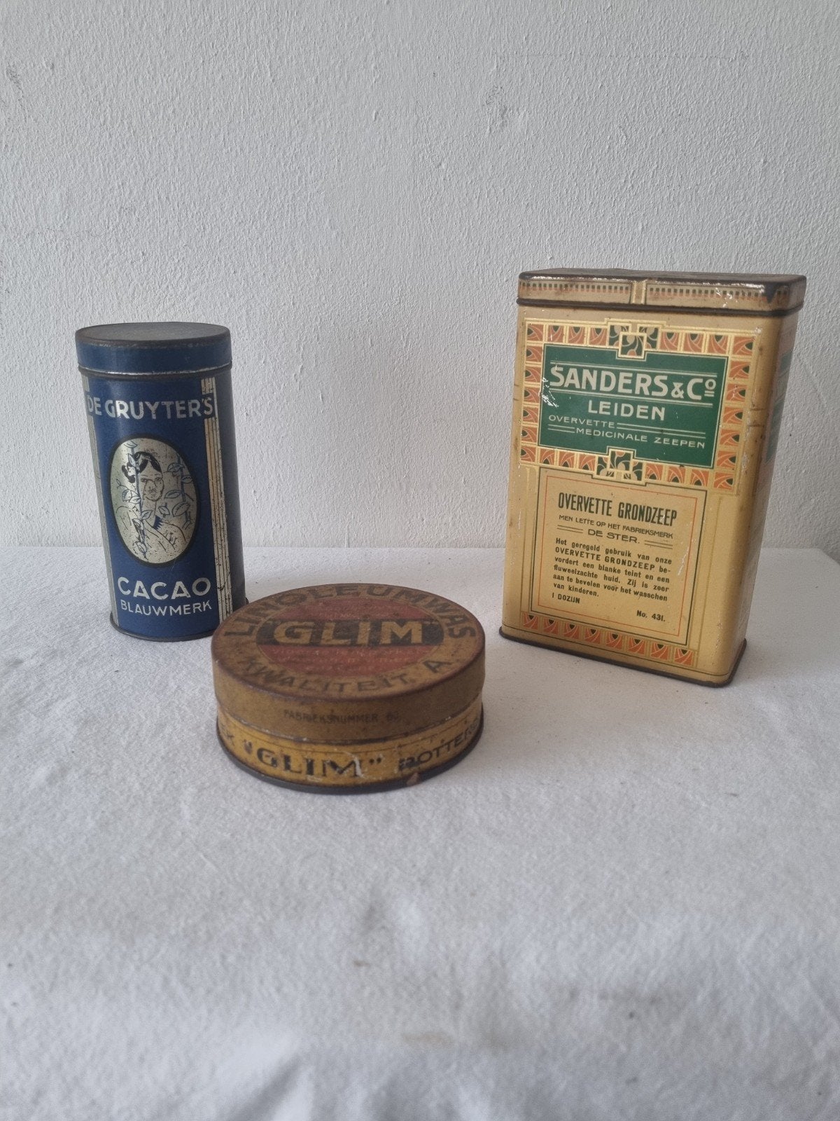 Set van 3 vintage blikken: De Gruyter, Glim, Sanders & Co, Ophalen of Verzenden