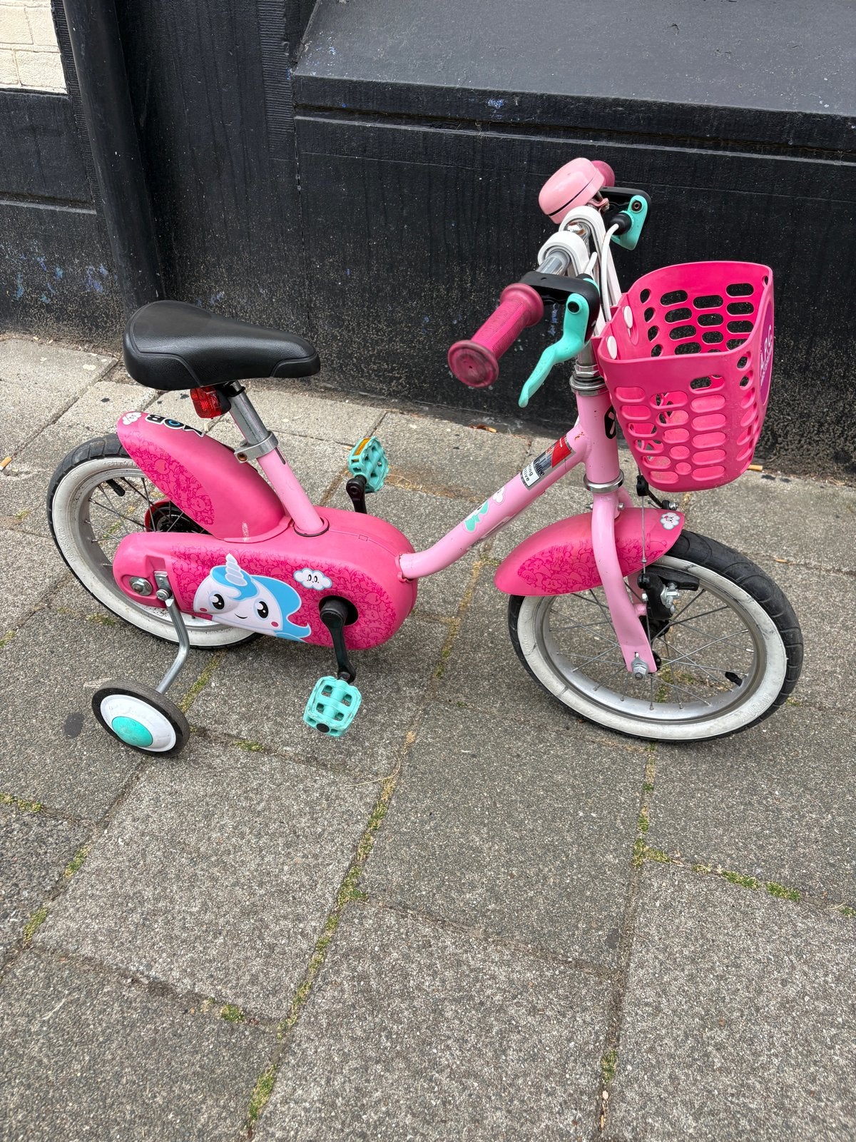 Roze kinderfiets met zijwieltjes en mandje, Ophalen, Zijwieltjes, Velgrem, 16 tot 20 inch