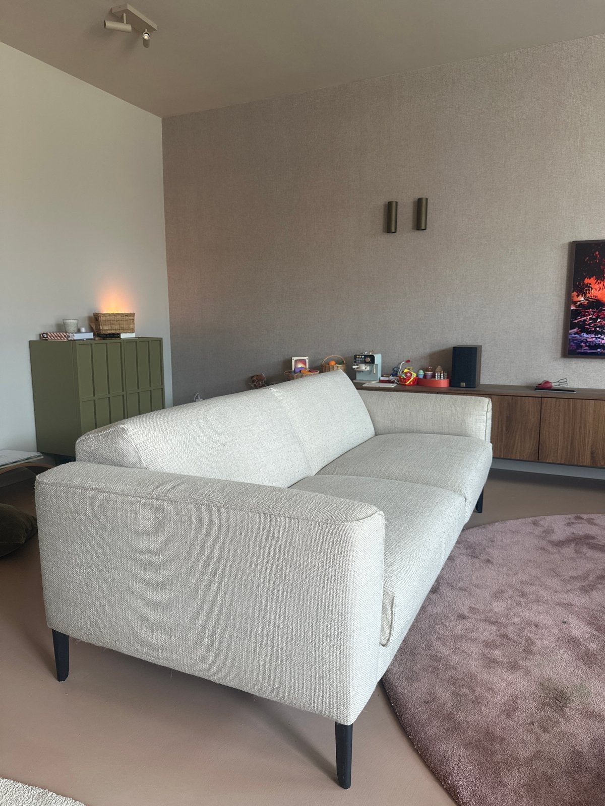 Twee Montel bankjes - wit beige, 2 meter, gereinigd, Huis en Inrichting, Banken | Bankstellen, Ophalen, Gebruikt, 150 tot 200 cm