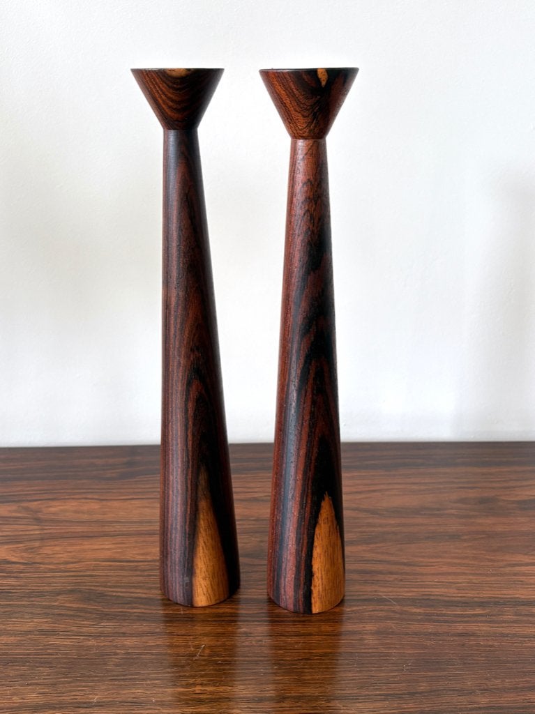 Vintage Mid Century Houten Kandelaars Deens Design 60s/70s, Ophalen of Verzenden, Zo goed als nieuw, Hout, Kandelaar