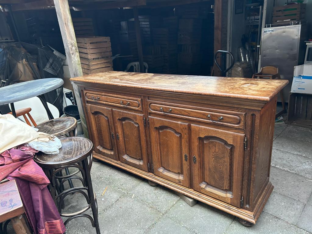 Klassiek eiken houten dressoir, Ophalen of Verzenden, Zo goed als nieuw, 25 tot 50 cm, 200 cm of meer