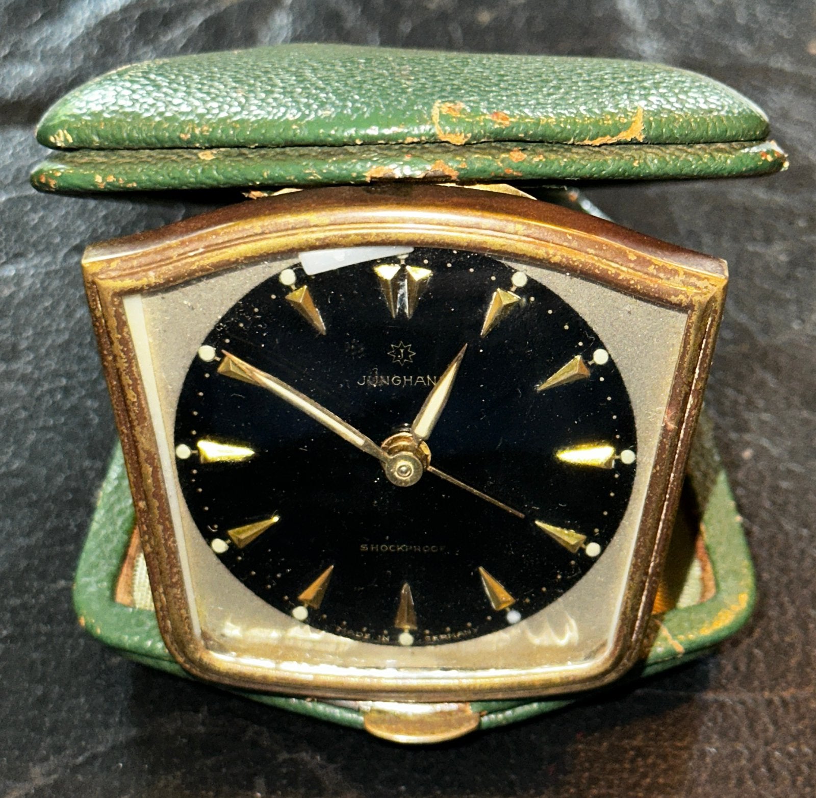 Vintage Junghans Bivox reiswekker jaren 50 groen, Antiek en Kunst, Antiek | Klokken, Ophalen