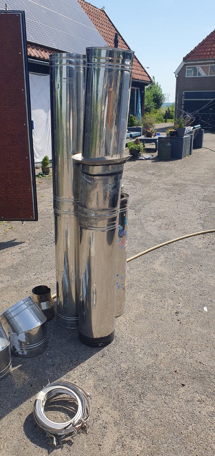 Te koop dubbelwandige kachelpijpen . Totaal 6 meter lengte., Ophalen of Verzenden, 80 mm of meer, Overige typen