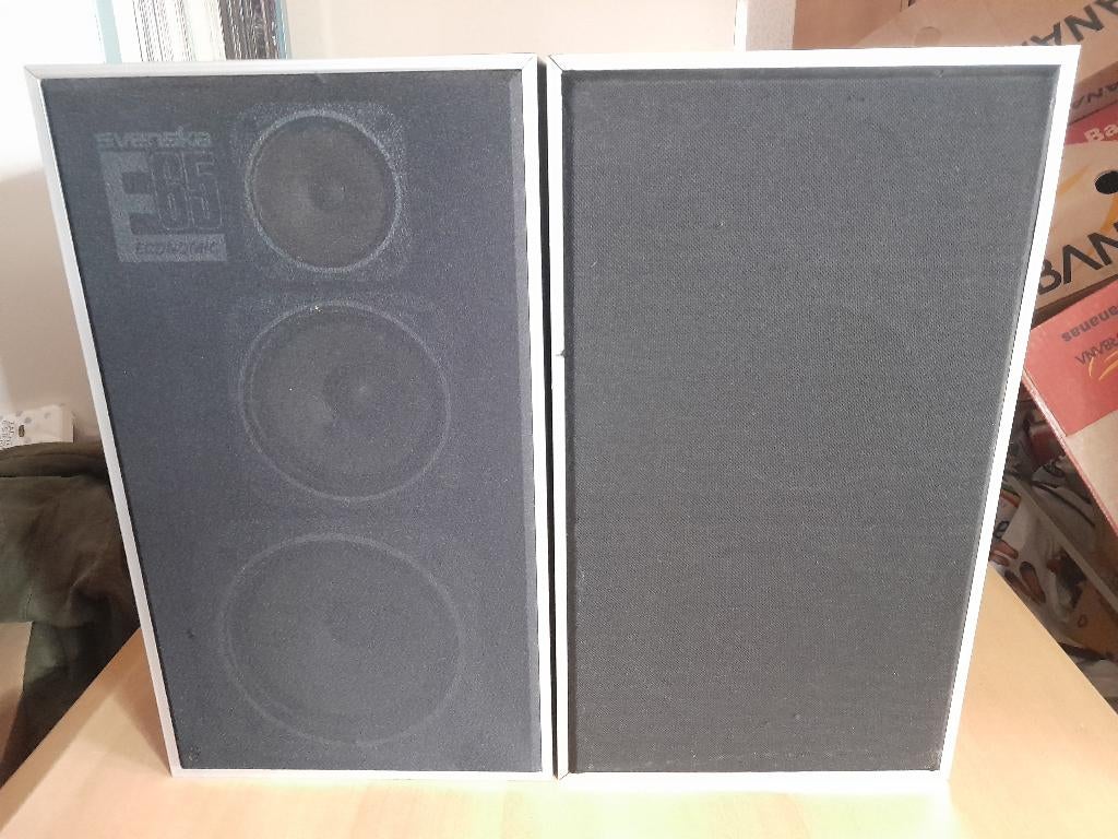 set Vintage Svenska 3-weg Luidsprekers E65 ( 100 Watt ) izgs, Ophalen, Gebruikt, 60 tot 120 watt, Front, Rear of Stereo speakers