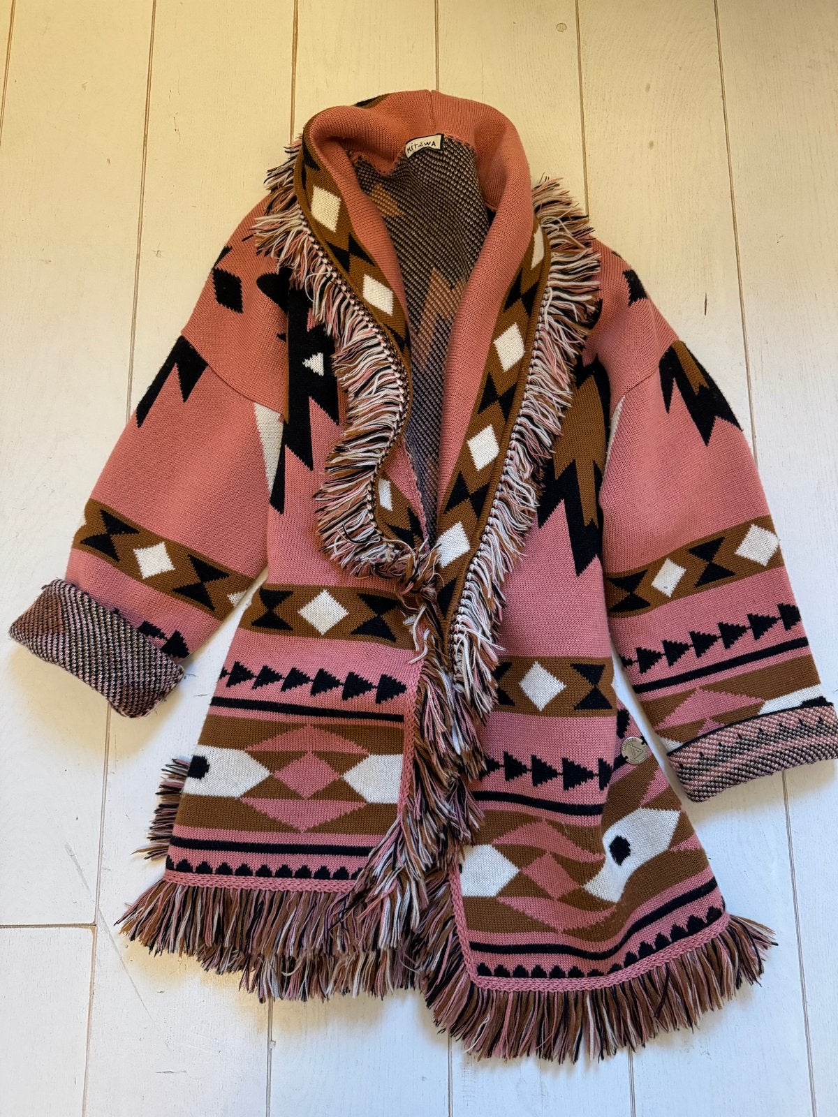 Mitawa merinowollen vest met franjes - Maat M - Boho Aztec, Kleding | Dames, Ophalen of Verzenden, Zo goed als nieuw, Maat 38/40 (M)